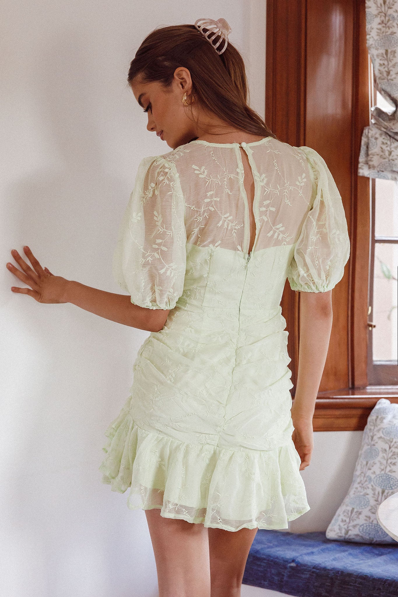 Cherry Blossom Puff Sleeve Wide Ruffle Hem Dress Apple by Selfie Leslie Australia