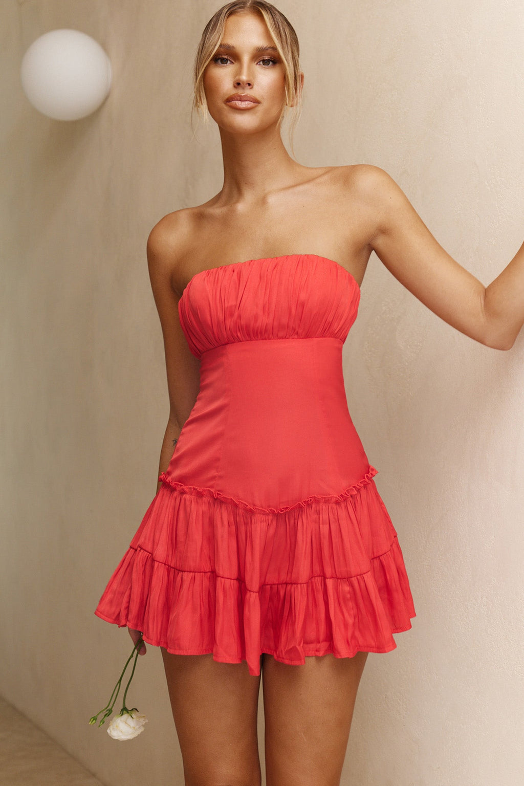 On A Whim Strapless Dropped Waist Dress Red by Selfie Leslie