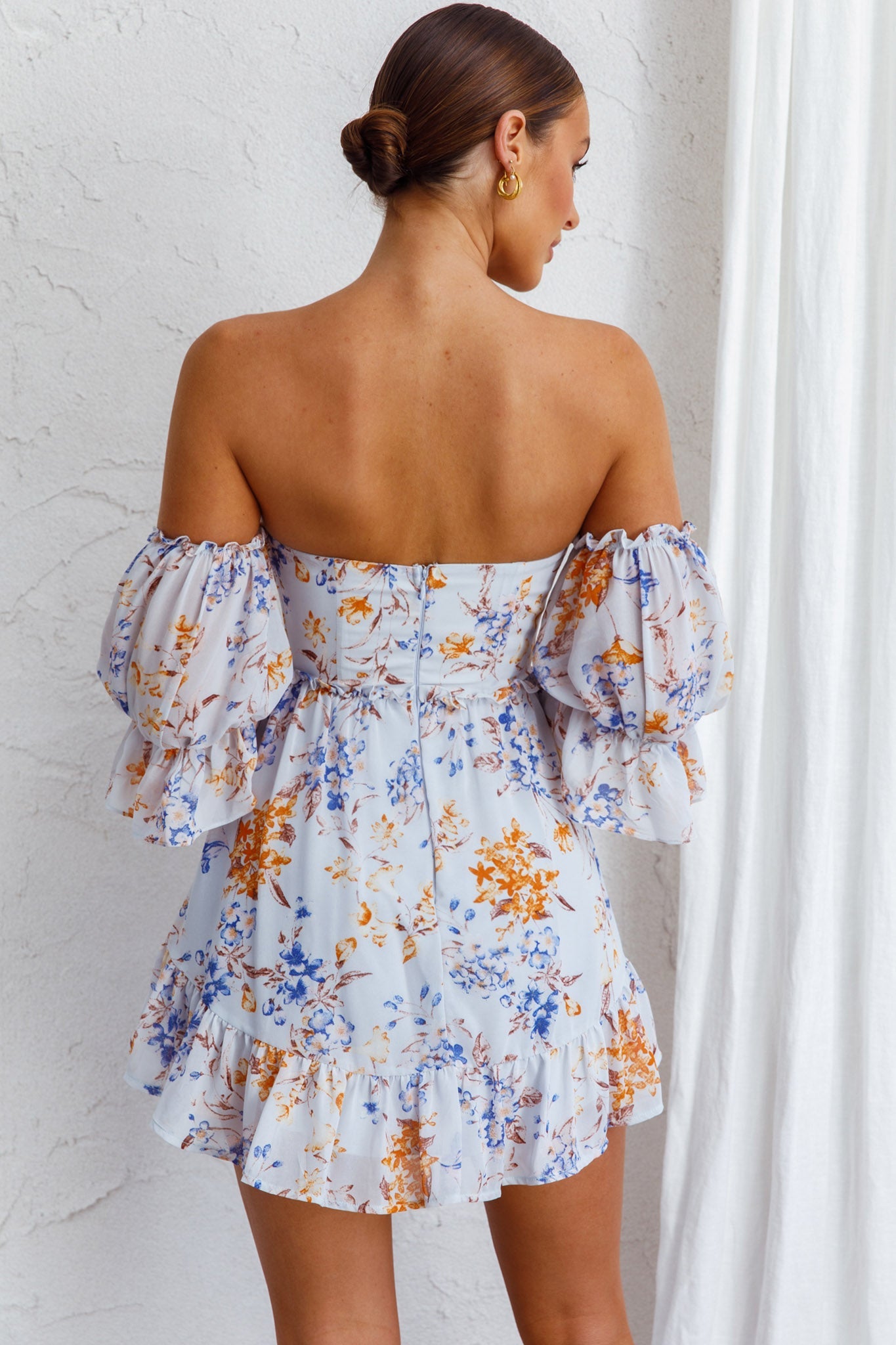 Ianthe Off-Shoulder Puff Sleeve Dress Floral Mint by Selfie Leslie