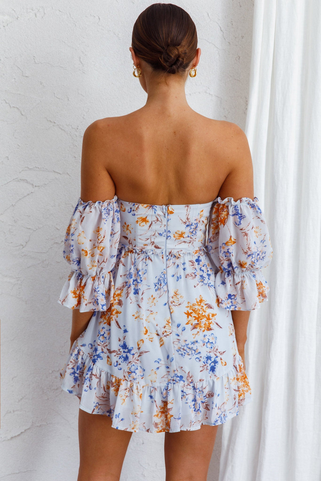 Ianthe Off-Shoulder Puff Sleeve Dress Floral Mint by Selfie Leslie