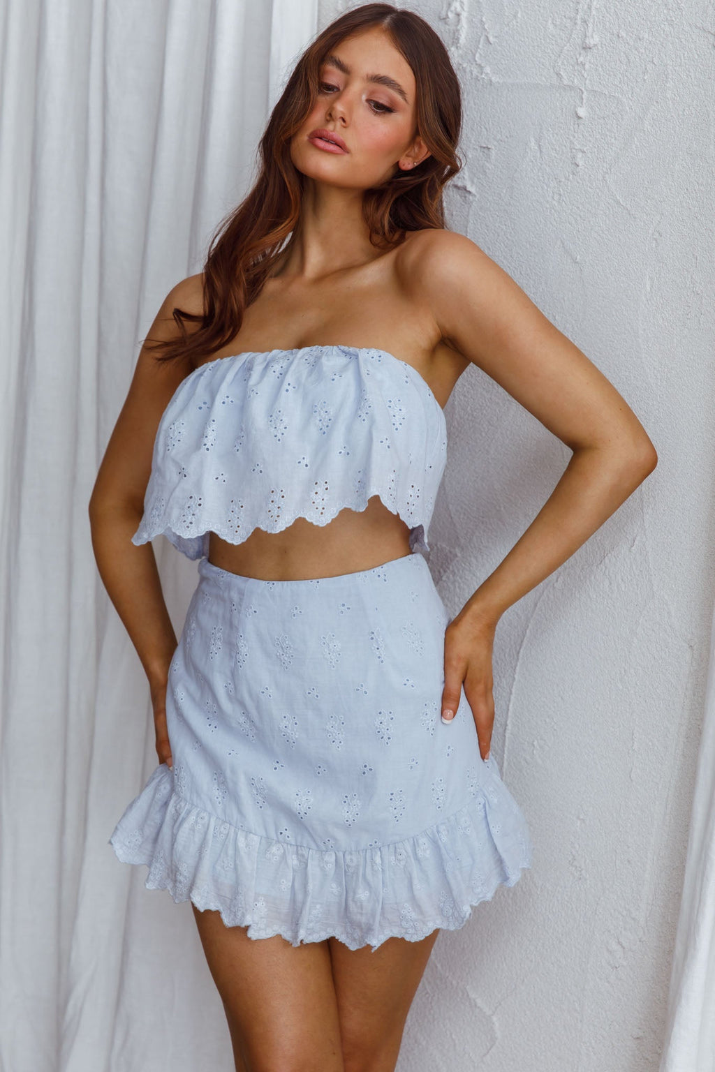 Kyla Scalloped Hem Mini Skirt Blue by Selfie Leslie