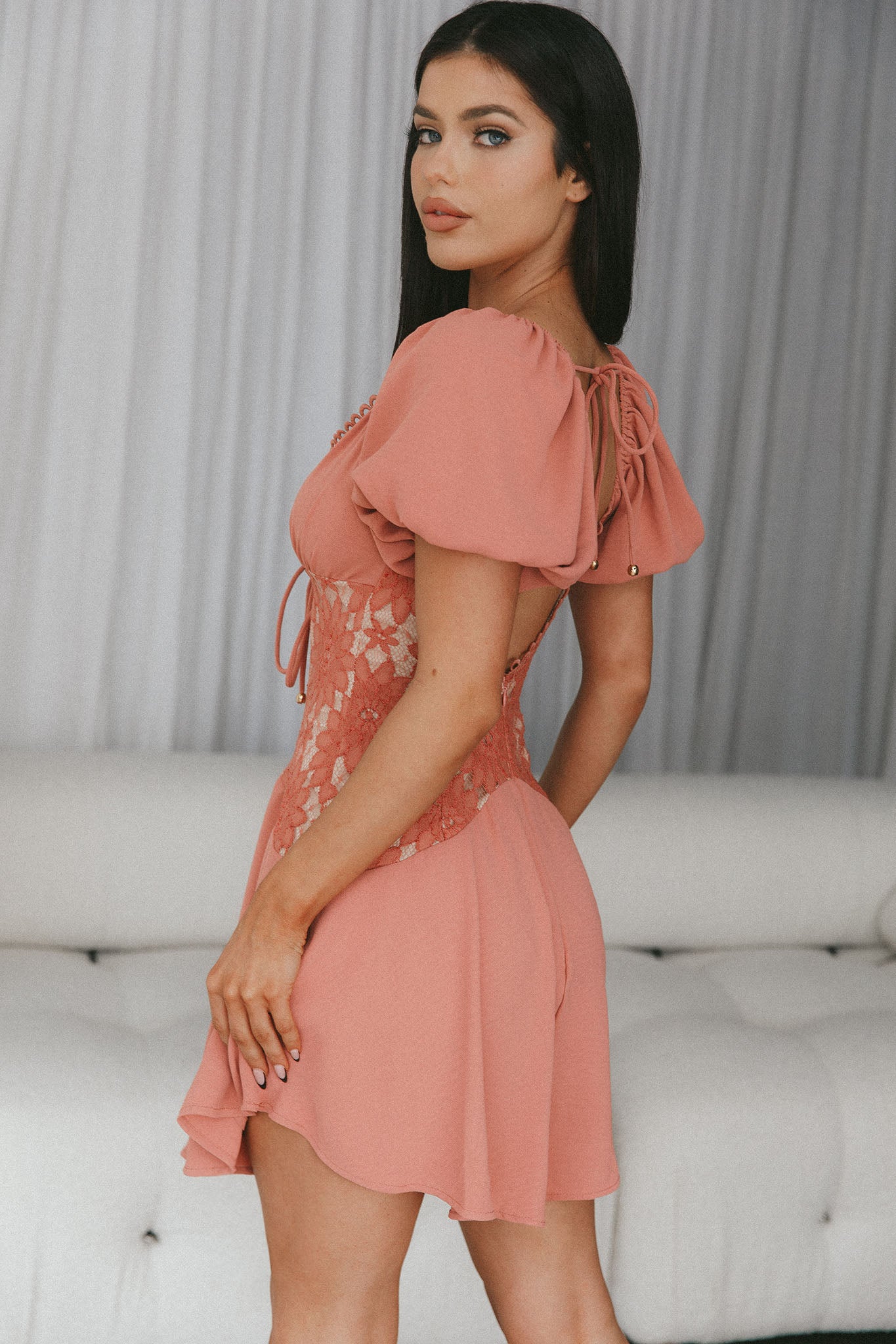 Mielle Lace Bodice Mini Dress Rose by Selfie Leslie