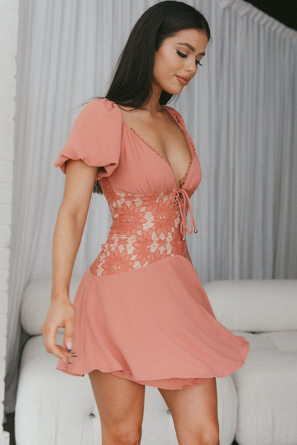 Mielle Lace Bodice Mini Dress Rose by Selfie Leslie