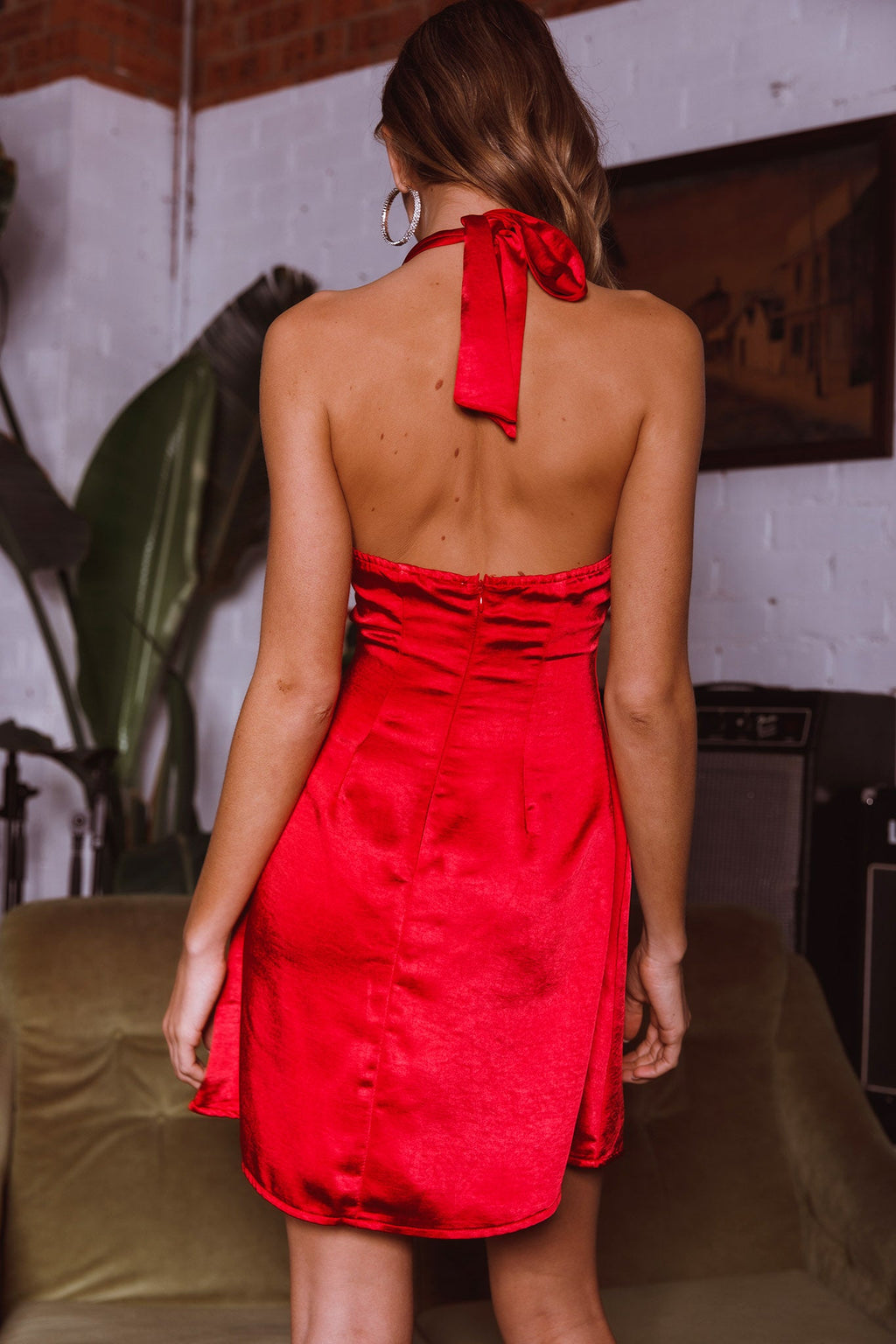Falling Star Plunging Halterneck Mini Dress Red by Selfie Leslie