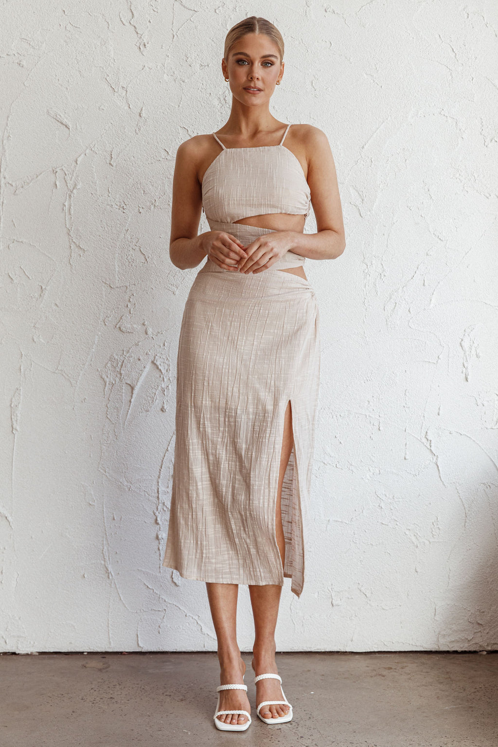 Virgin Islands Cut-Out Midi Dress Sand by Selfie Leslie Australia