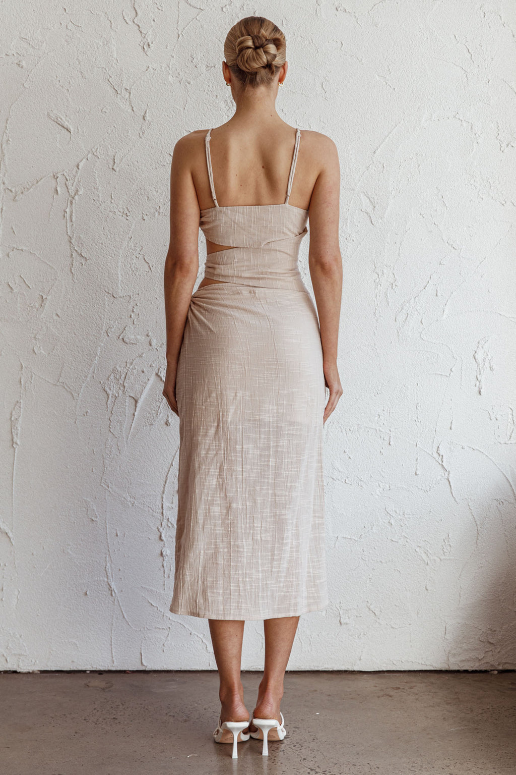 Virgin Islands Cut-Out Midi Dress Sand by Selfie Leslie Australia
