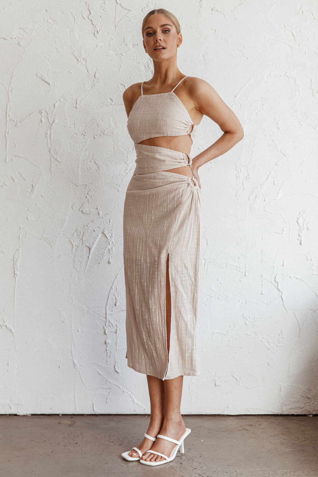 Virgin Islands Cut-Out Midi Dress Sand by Selfie Leslie Australia