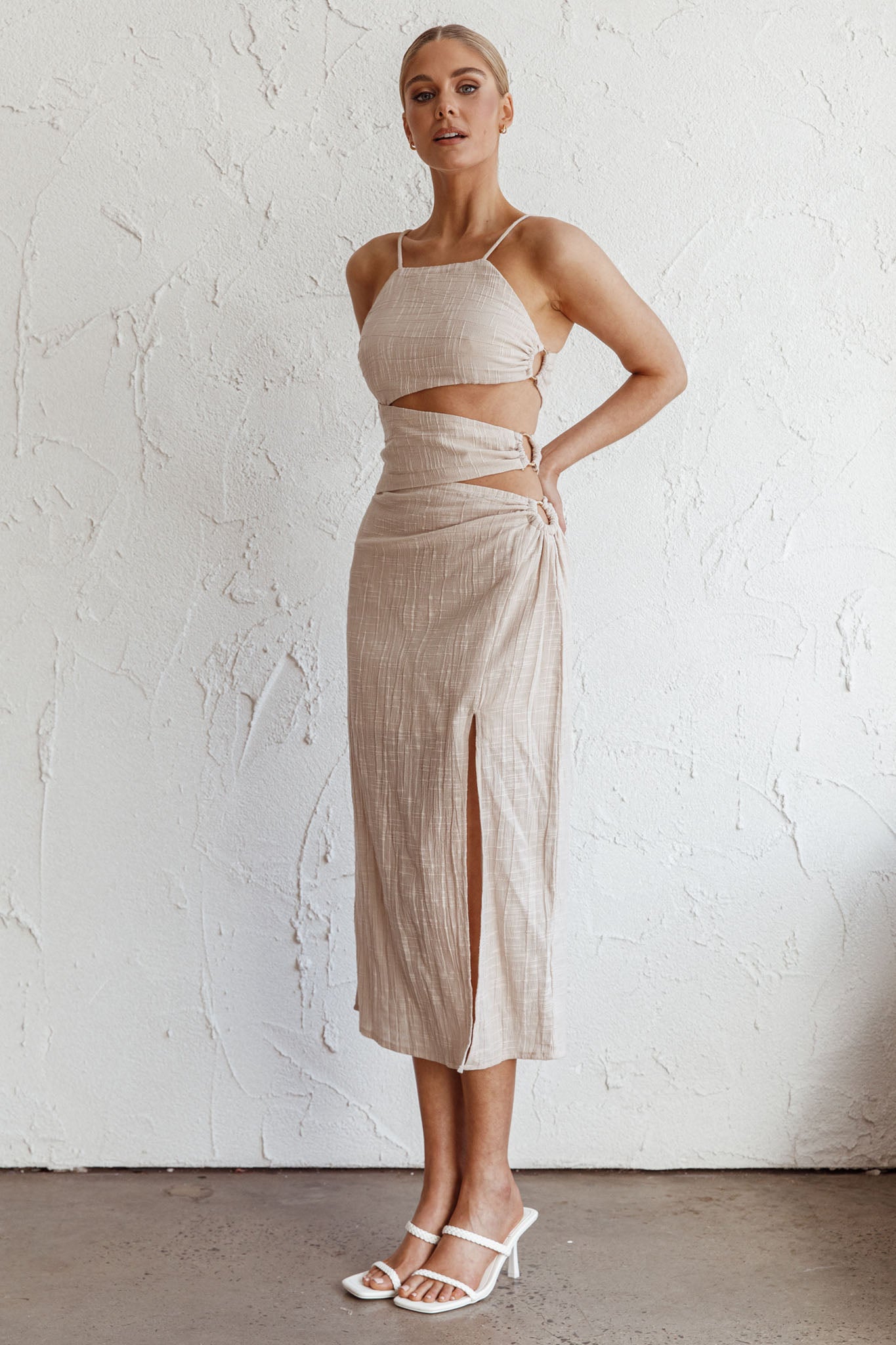 Virgin Islands Cut-Out Midi Dress Sand by Selfie Leslie Australia