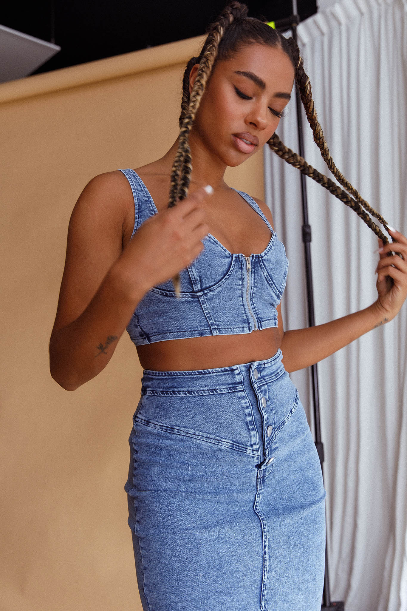 Trina Zip Front Crop Top Blue by Selfie Leslie