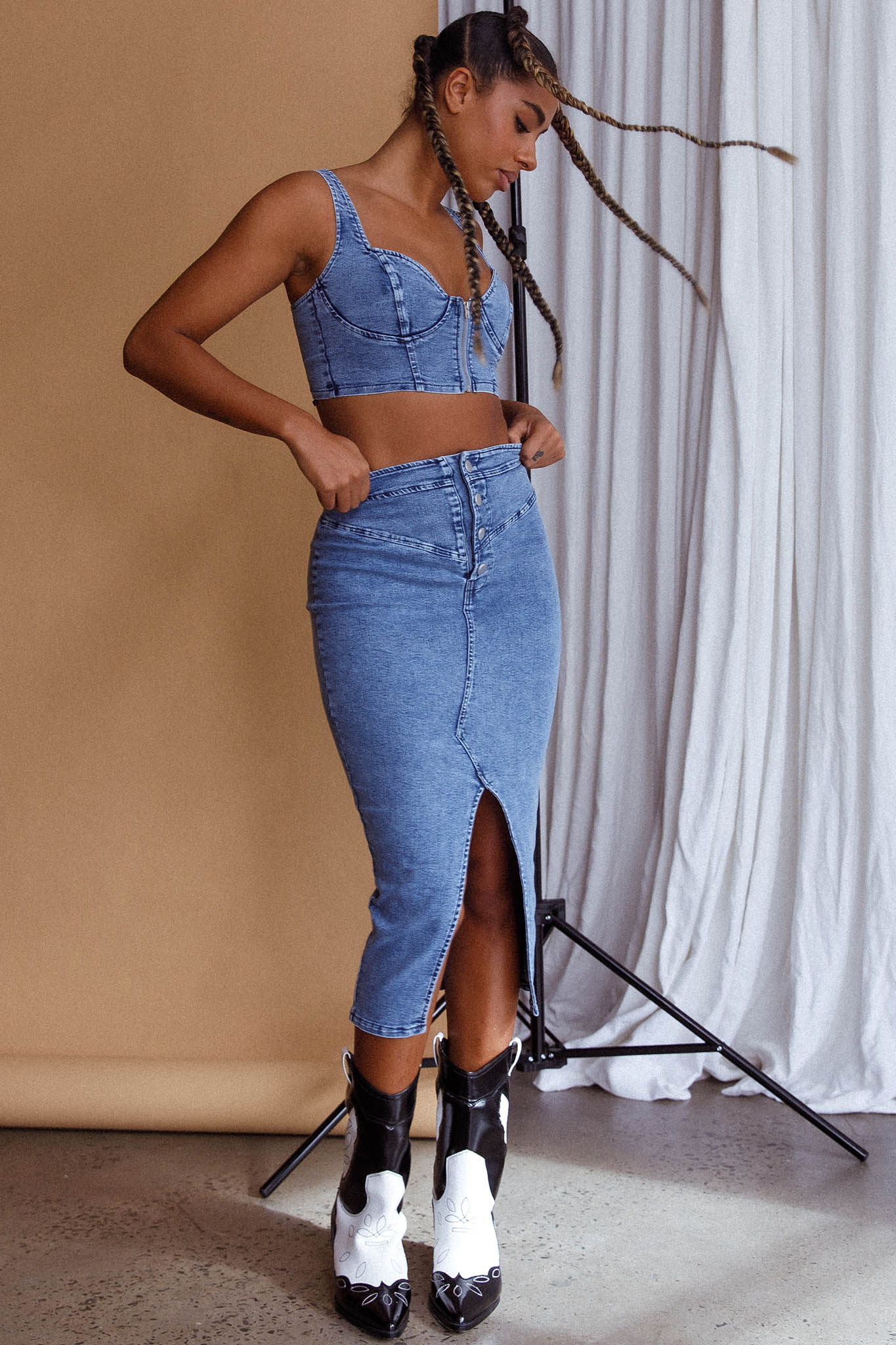 Trina Zip Front Crop Top Blue by Selfie Leslie