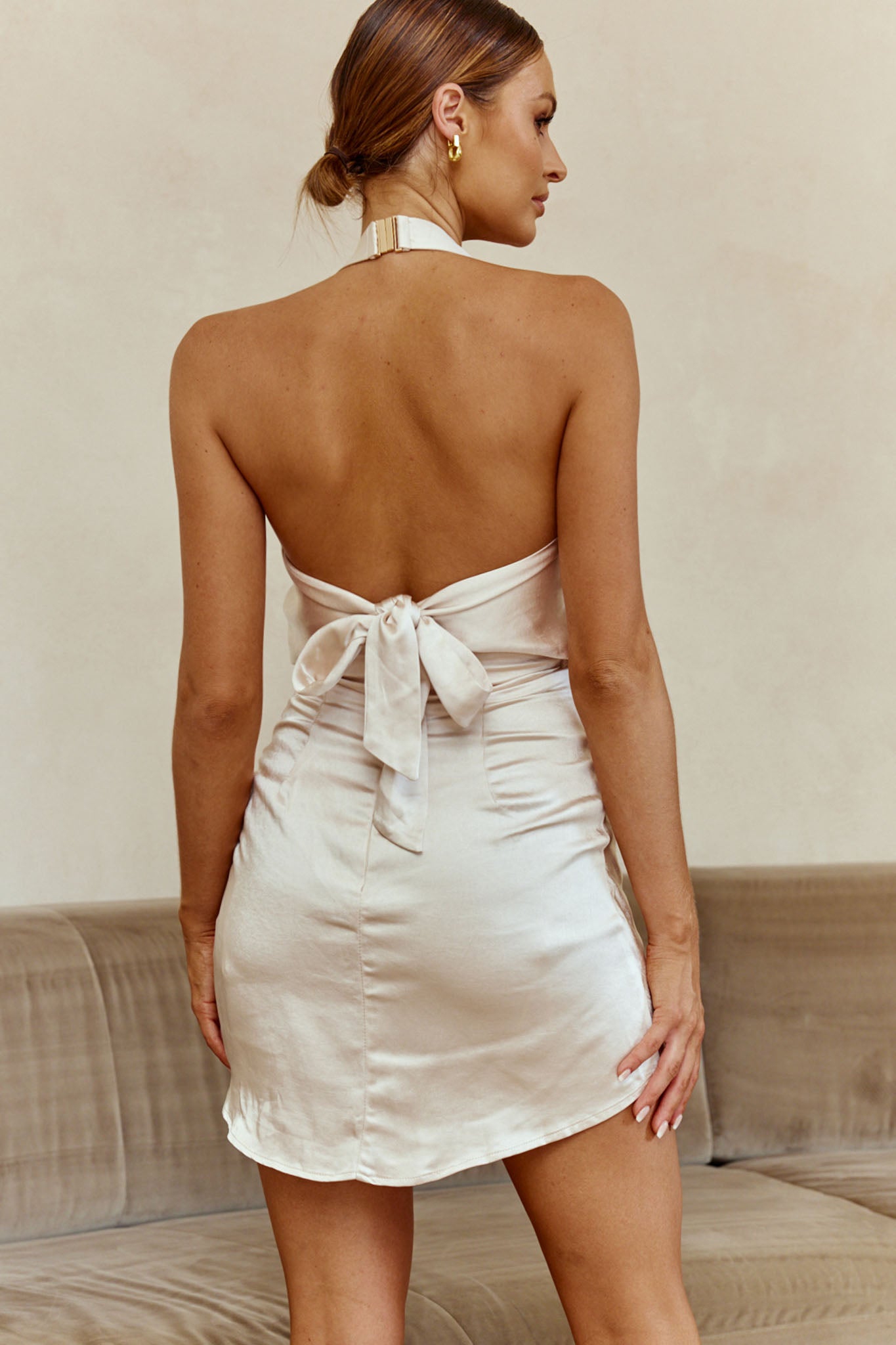 Sweet Nothings Halterneck Twist Bust Mini Dress Champagne by Selfie Leslie