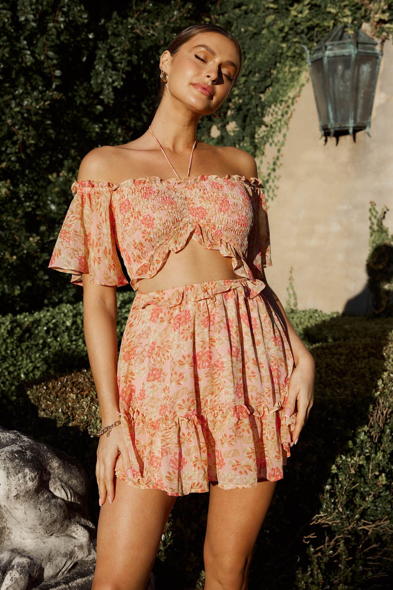Daphne Shirred Bust Mini Dress Floral Pink by Selfie Leslie