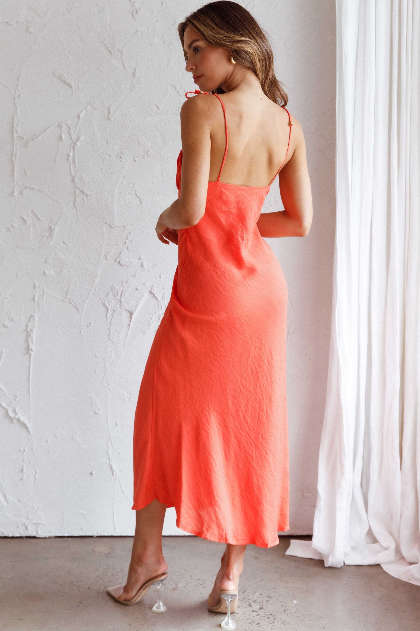Clovelly Tied Shoulder Midi Dress Orange by Selfie Leslie Australia