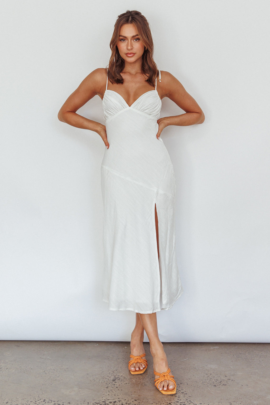 Clovelly Tied Shoulder Midi Dress White by Selfie Leslie Australia
