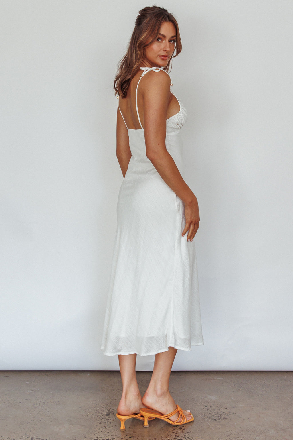 Clovelly Tied Shoulder Midi Dress White by Selfie Leslie Australia