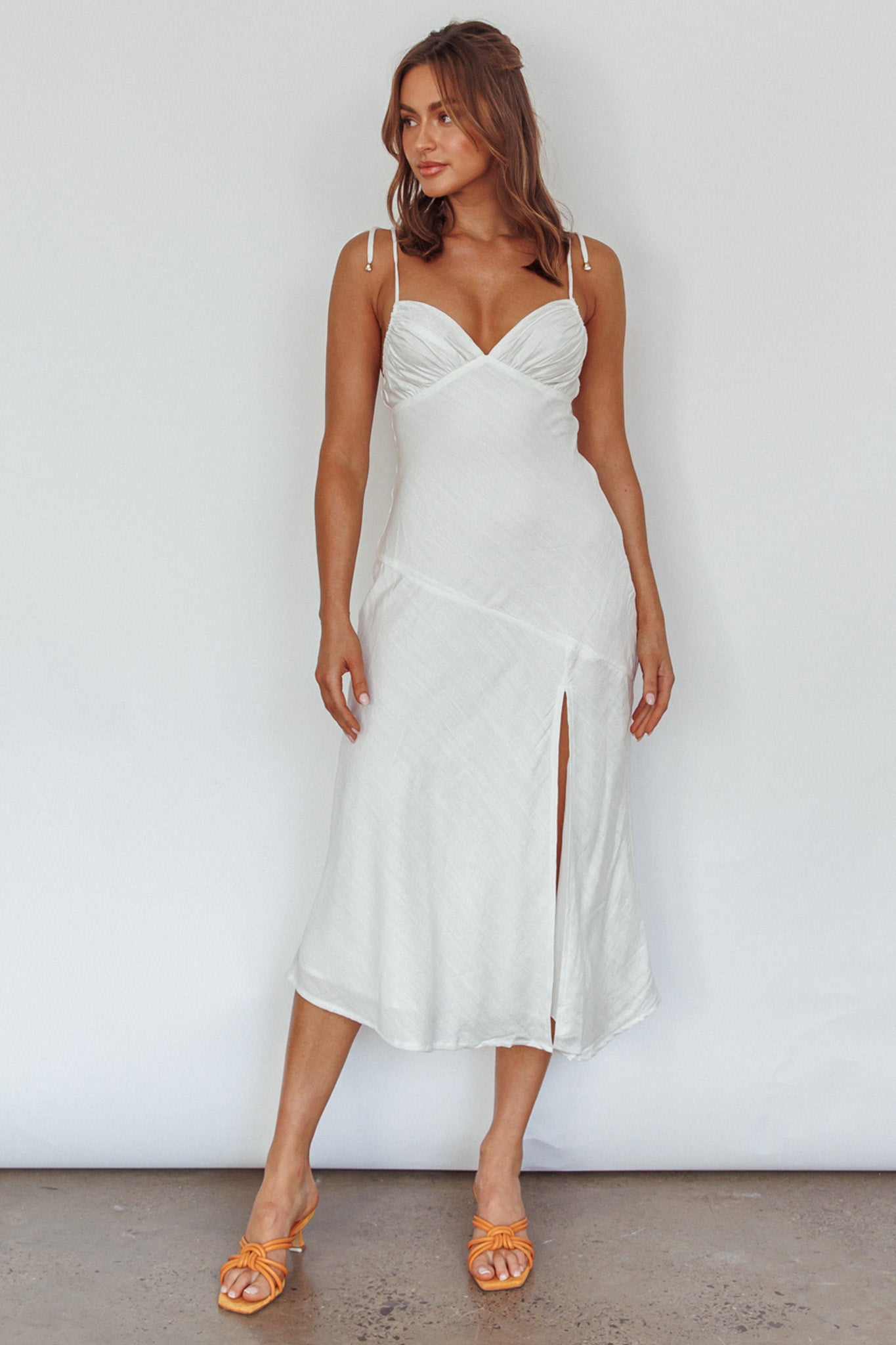 Clovelly Tied Shoulder Midi Dress White by Selfie Leslie Australia