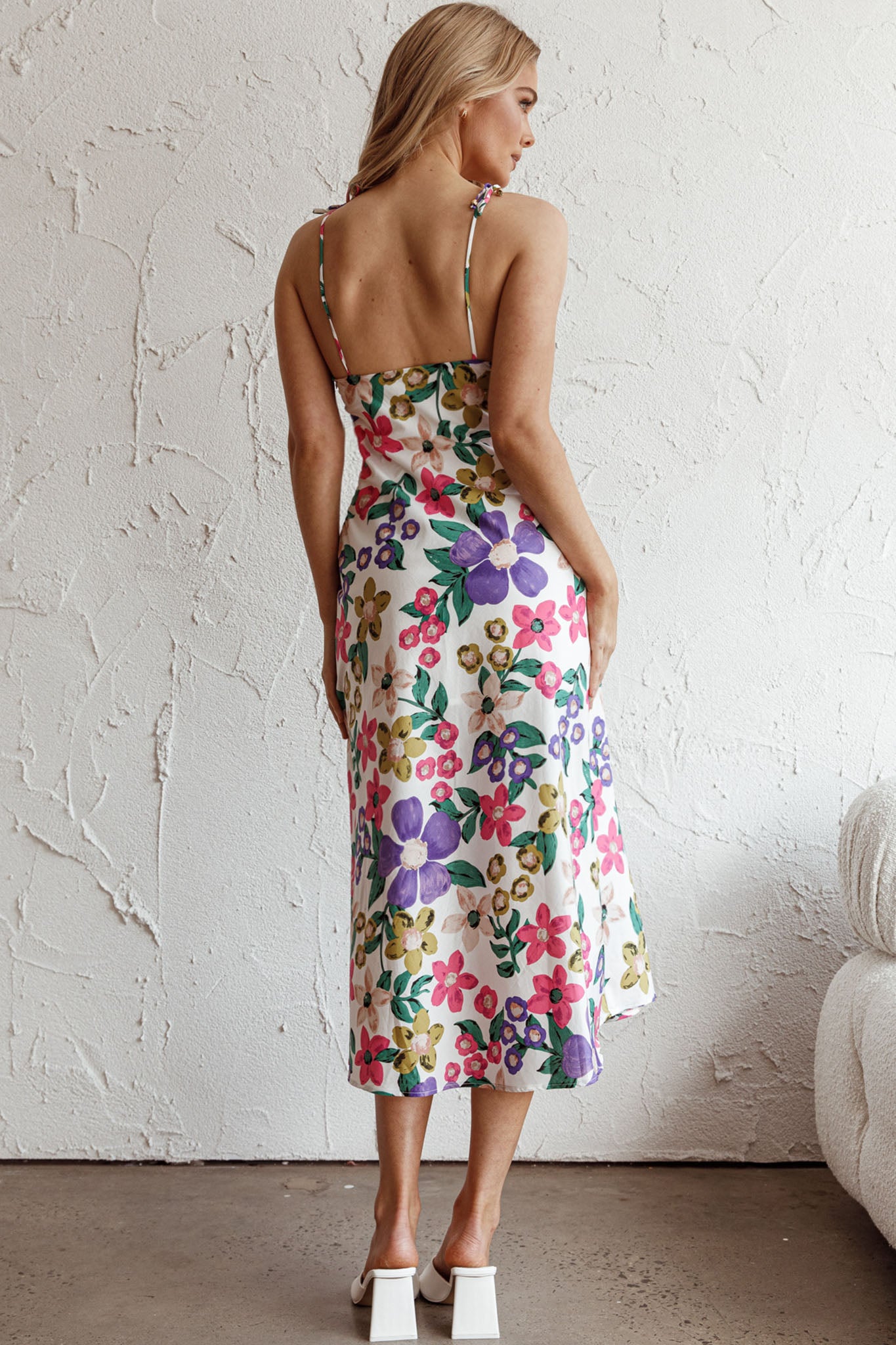 Clovelly Tied Shoulder Midi Dress Flower White by Selfie Leslie Australia