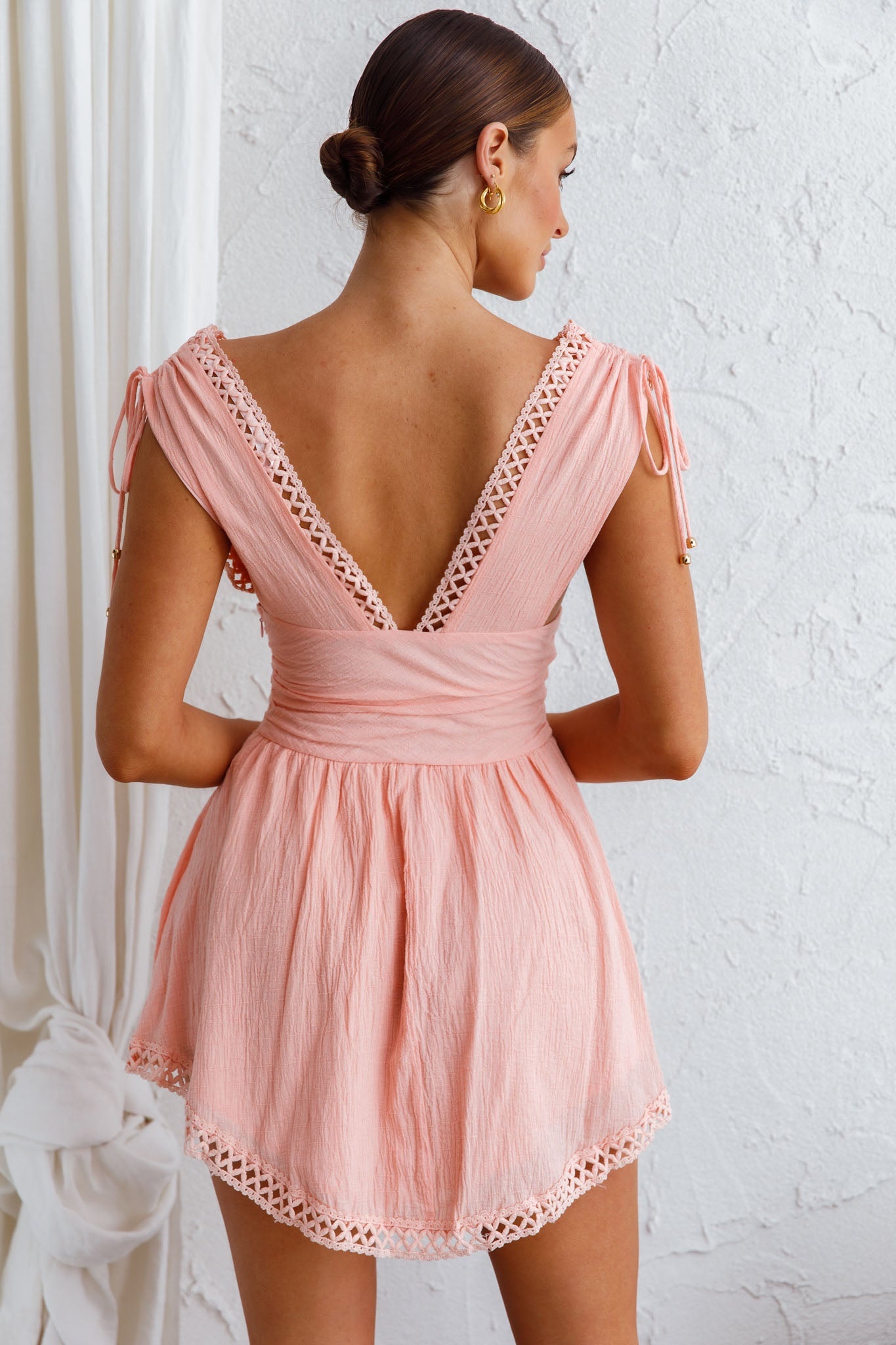 Palais Waistband Mini Dress Peach by Selfie Leslie