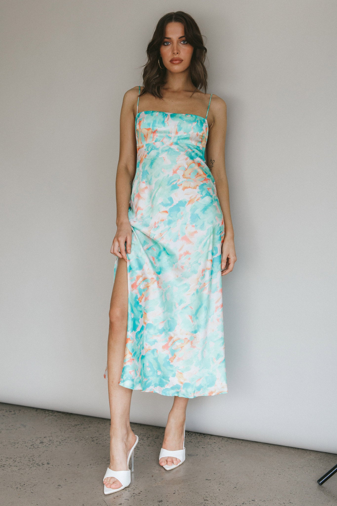Dolce Life Low Back Midi Dress Floral Green by Selfie Leslie Australia