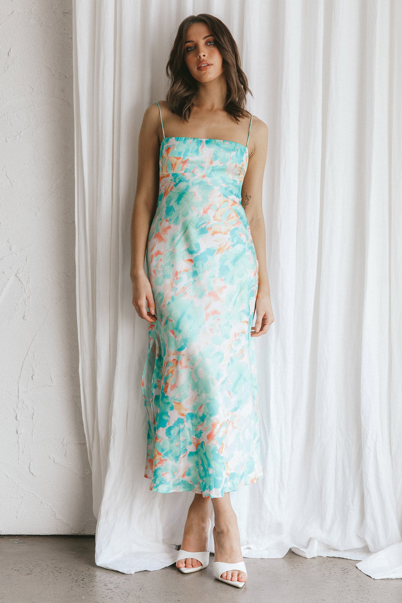 Dolce Life Low Back Midi Dress Floral Green by Selfie Leslie Australia