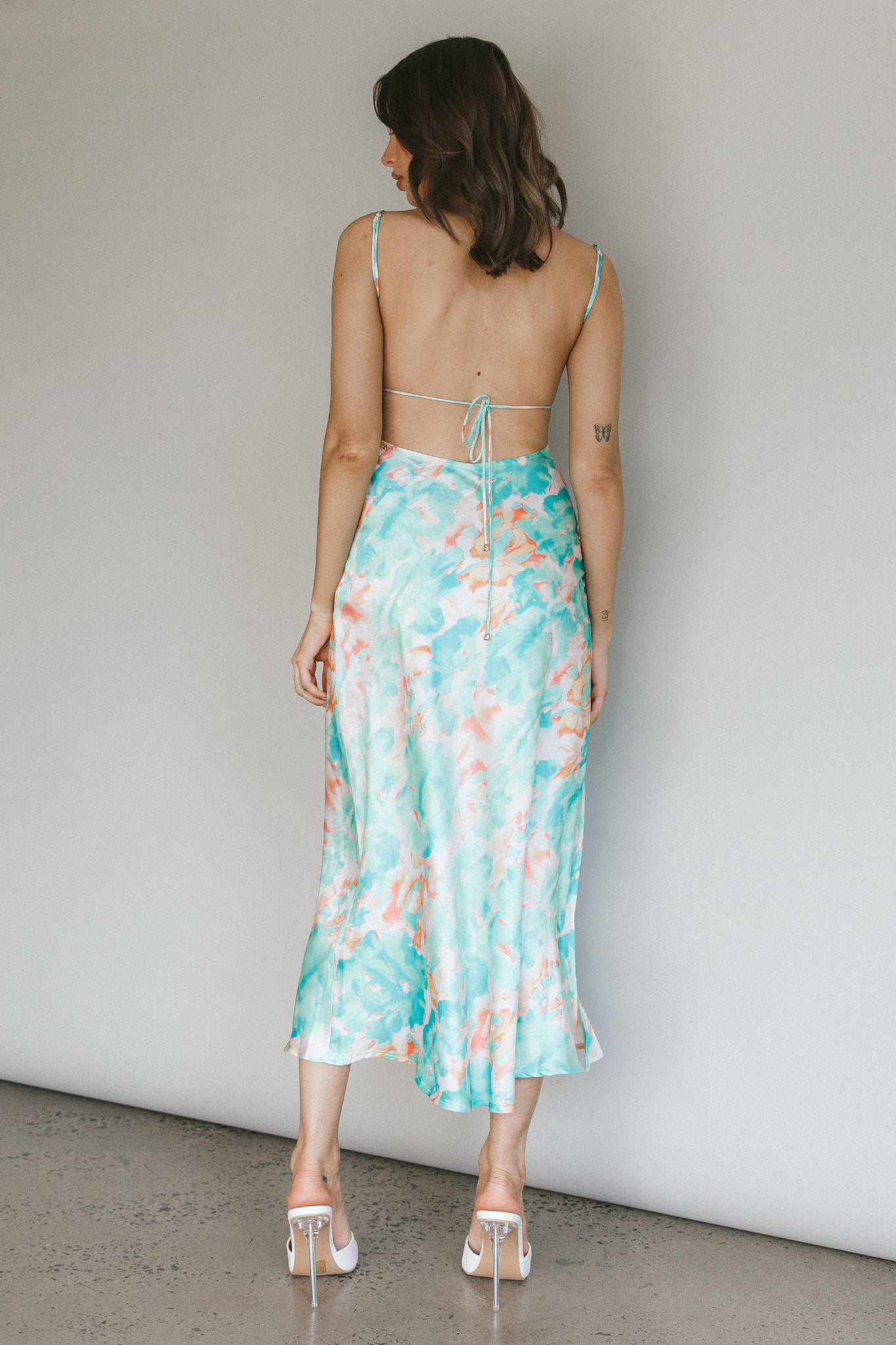 Dolce Life Low Back Midi Dress Floral Green by Selfie Leslie Australia
