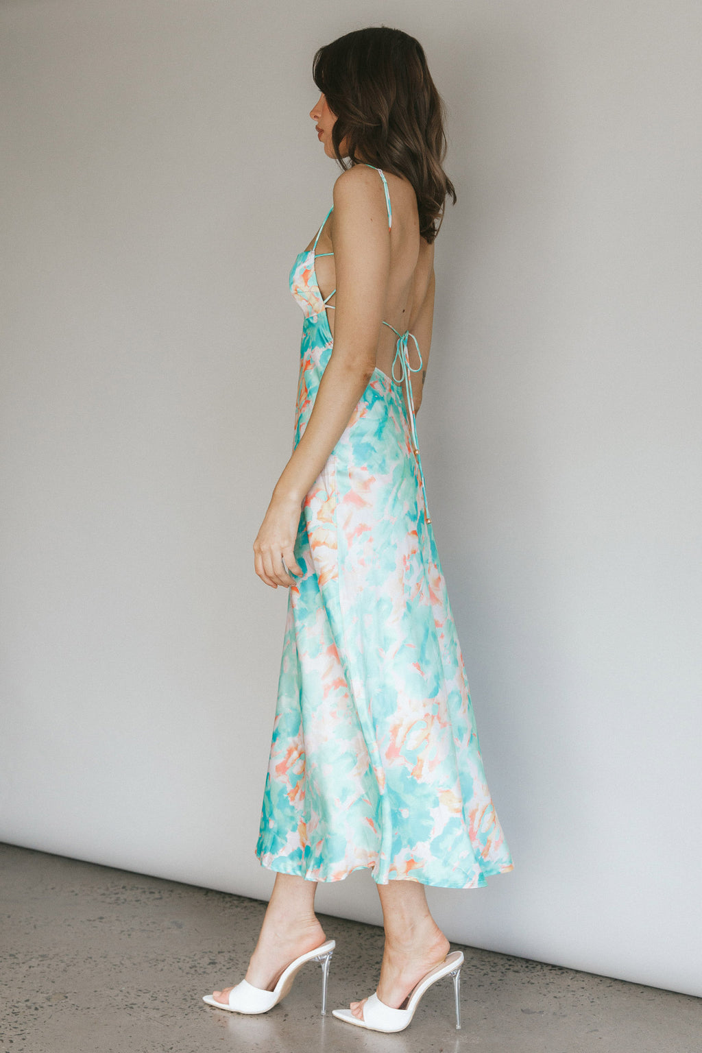Dolce Life Low Back Midi Dress Floral Green by Selfie Leslie Australia