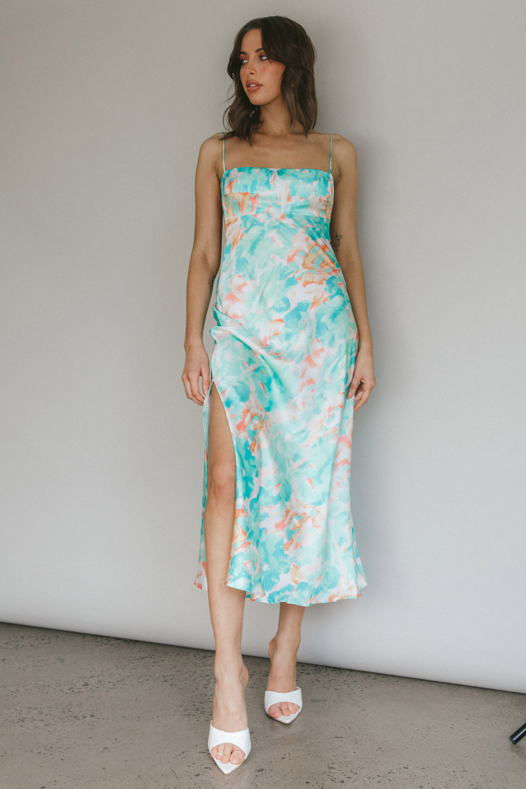 Dolce Life Low Back Midi Dress Floral Green by Selfie Leslie Australia