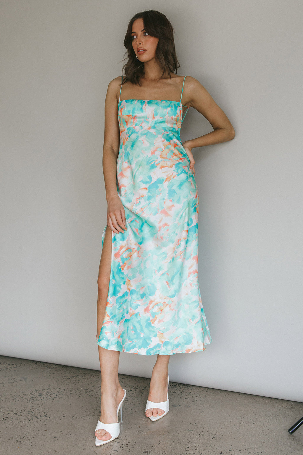 Dolce Life Low Back Midi Dress Floral Green by Selfie Leslie Australia