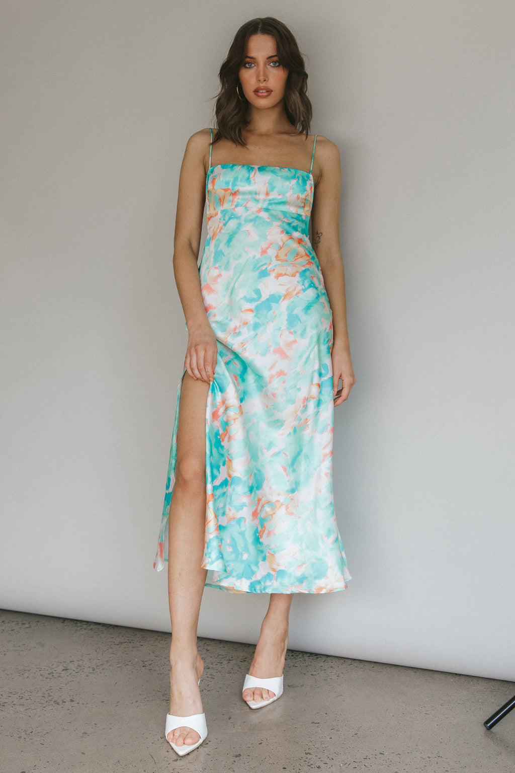 Dolce Life Low Back Midi Dress Floral Green by Selfie Leslie Australia