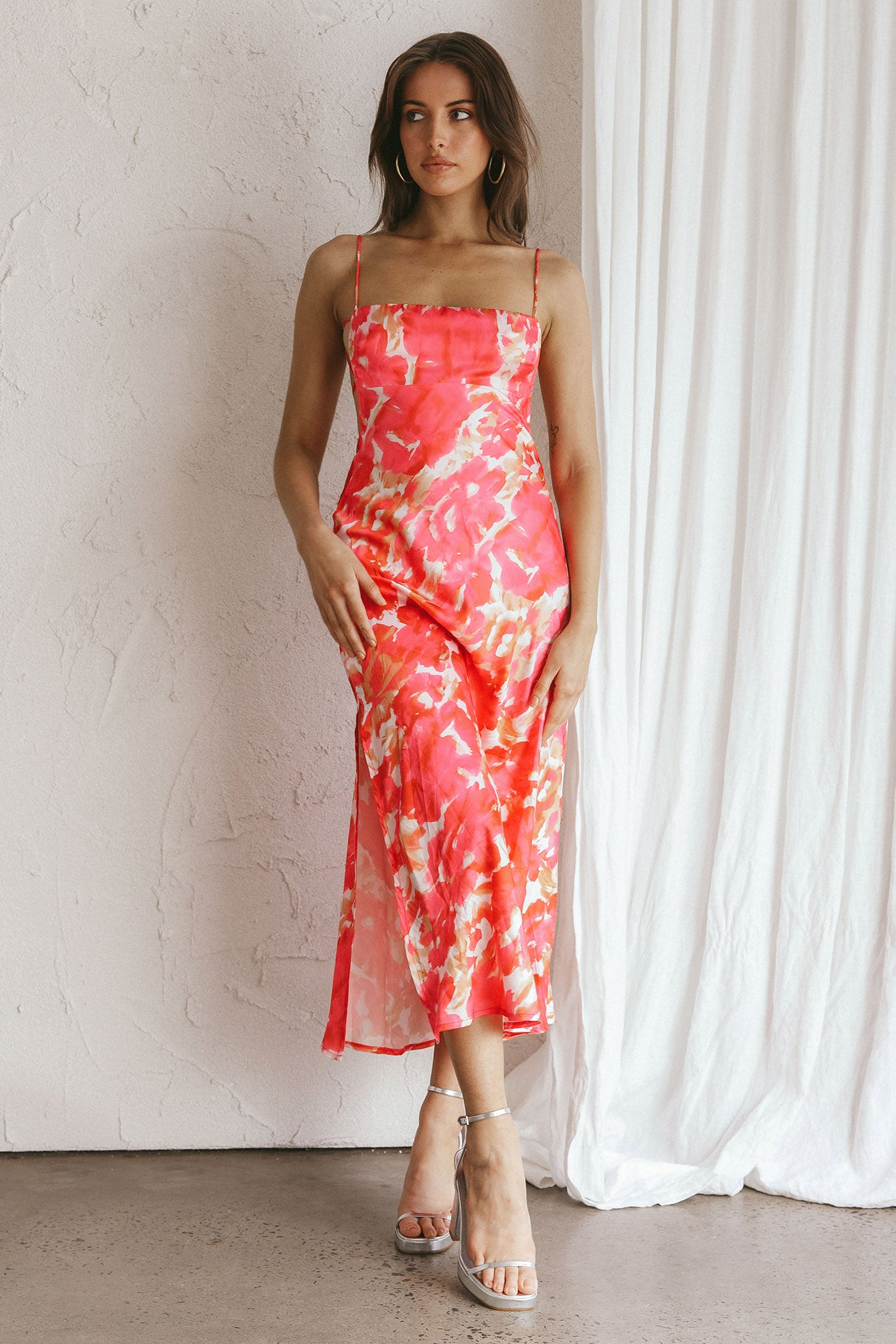 Dolce Life Low Back Midi Dress Floral Pink by Selfie Leslie Australia