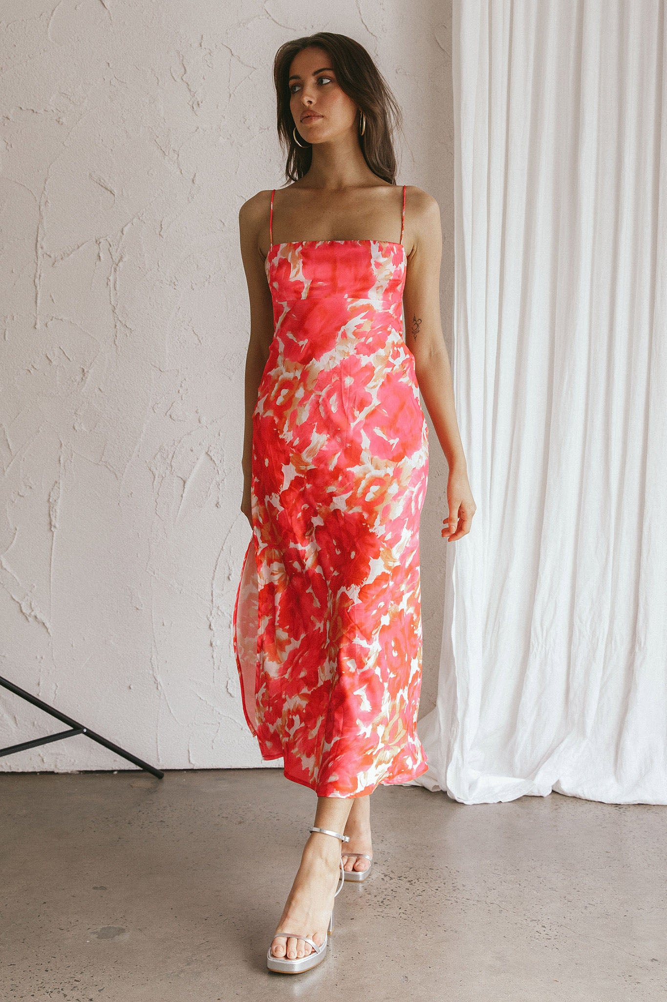 Dolce Life Low Back Midi Dress Floral Pink by Selfie Leslie Australia