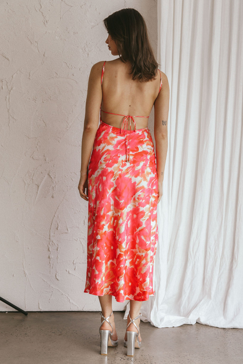 Dolce Life Low Back Midi Dress Floral Pink by Selfie Leslie Australia