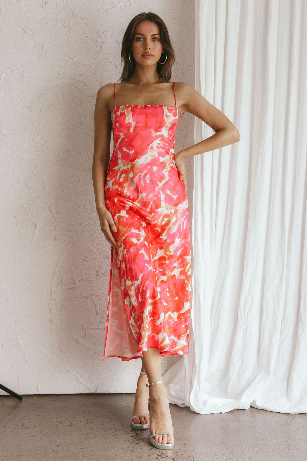 Dolce Life Low Back Midi Dress Floral Pink by Selfie Leslie Australia