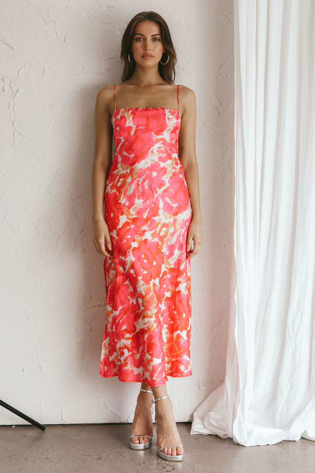 Dolce Life Low Back Midi Dress Floral Pink by Selfie Leslie Australia