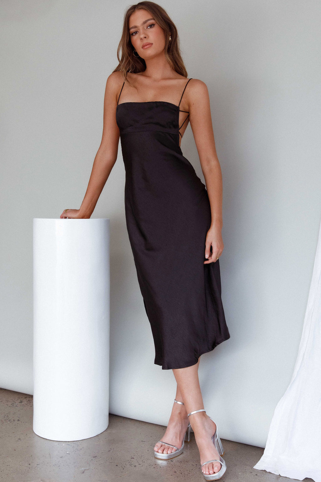 Dolce Life Low Back Midi Dress Black by Selfie Leslie Australia