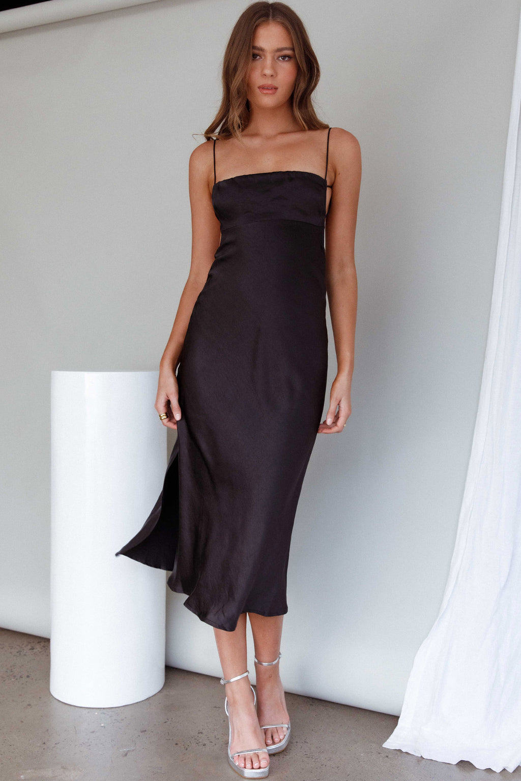 Dolce Life Low Back Midi Dress Black by Selfie Leslie Australia