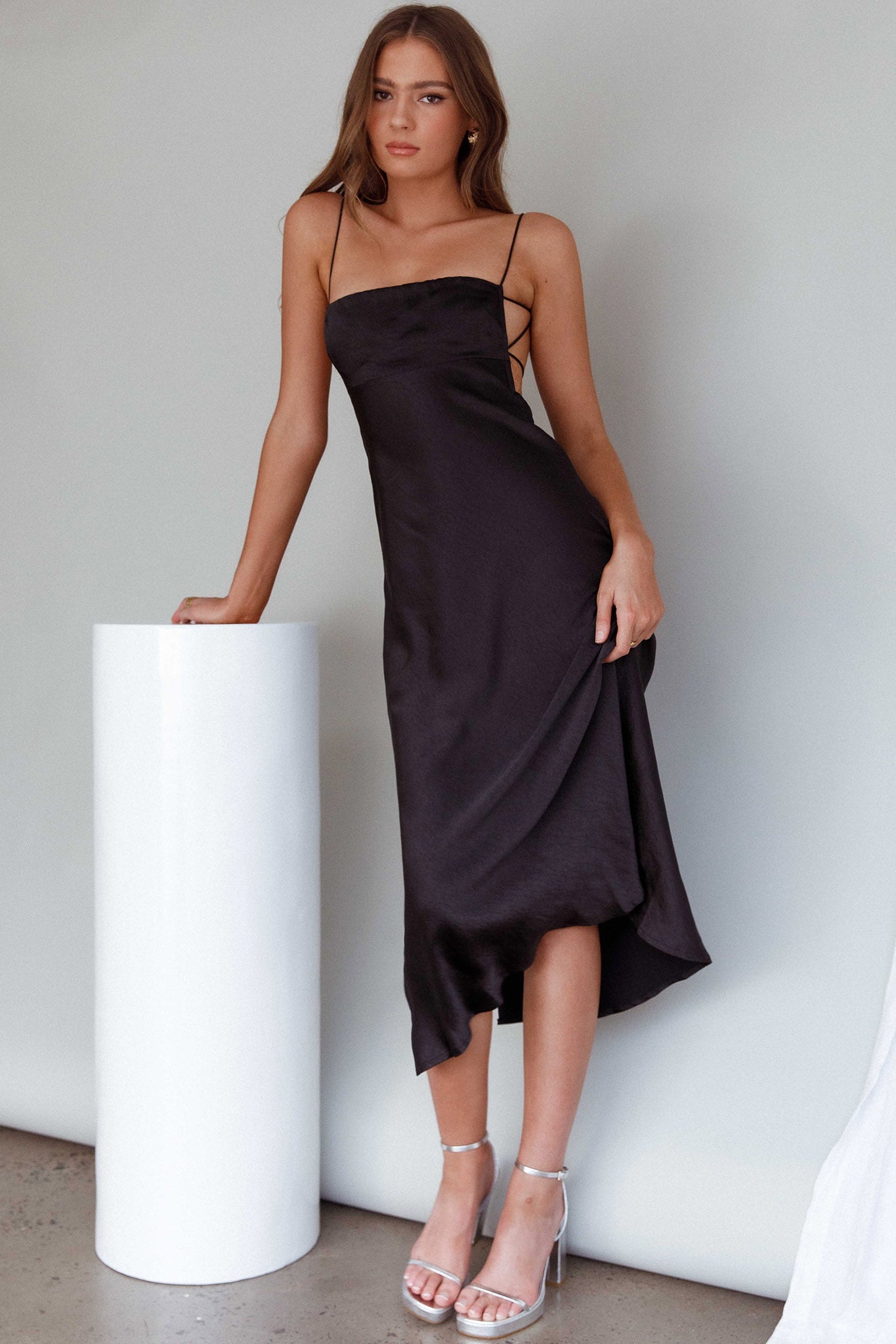 Dolce Life Low Back Midi Dress Black by Selfie Leslie Australia