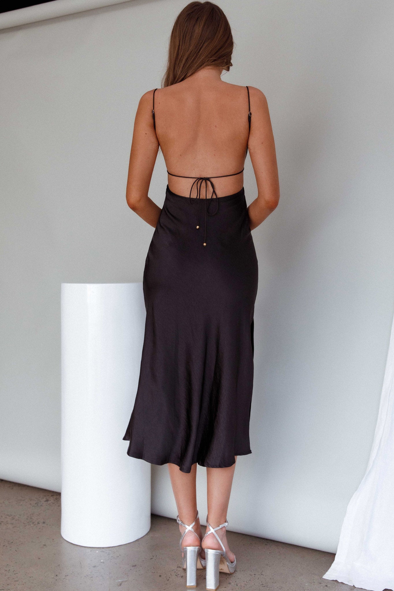 Dolce Life Low Back Midi Dress Black by Selfie Leslie Australia