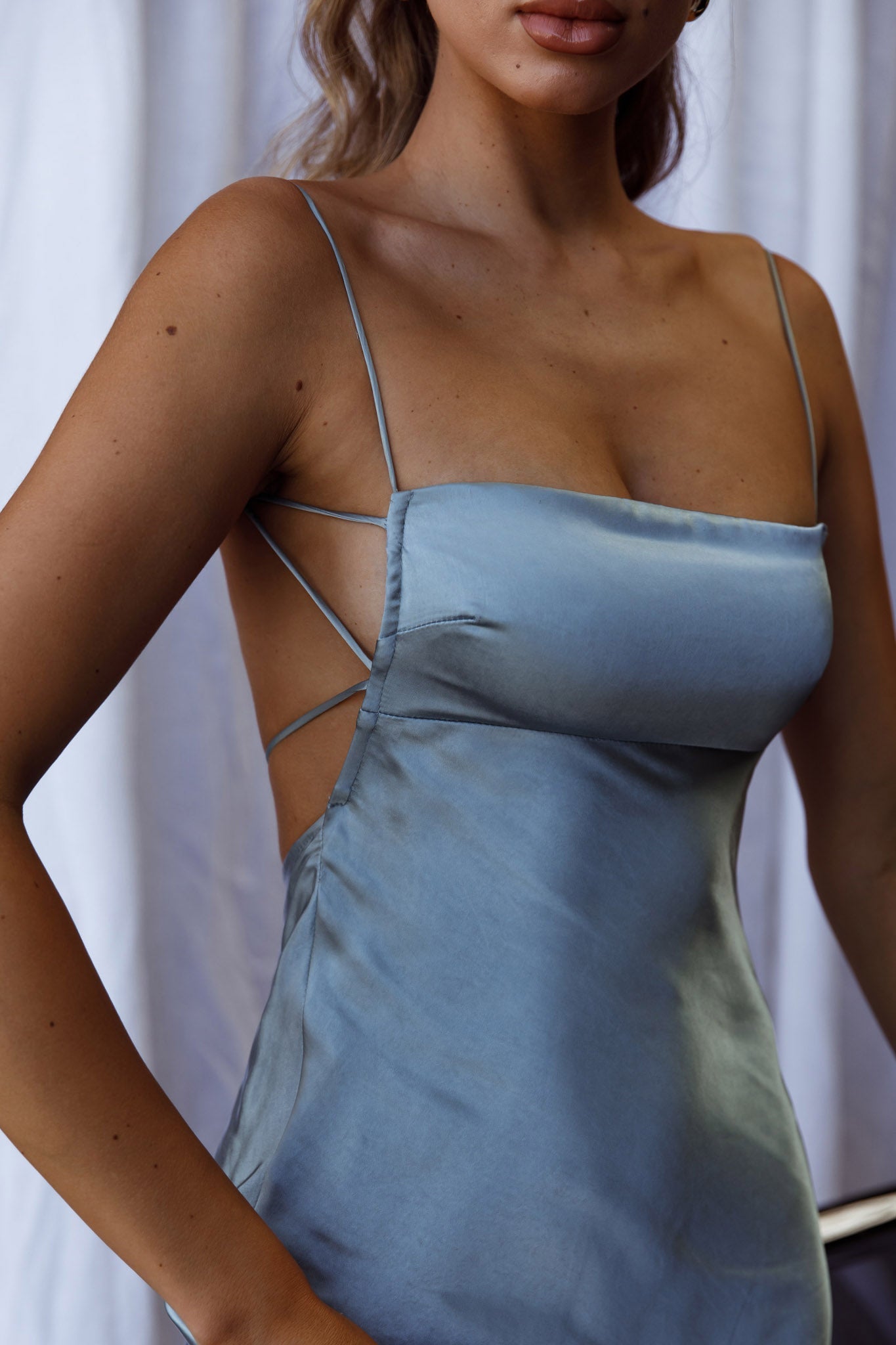 Dolce Life Low Back Midi Dress Blue by Selfie Leslie