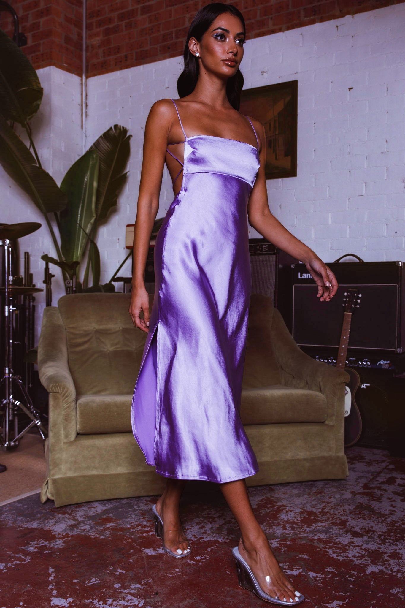 Dolce Life Low Back Midi Dress Lilac by Selfie Leslie Australia