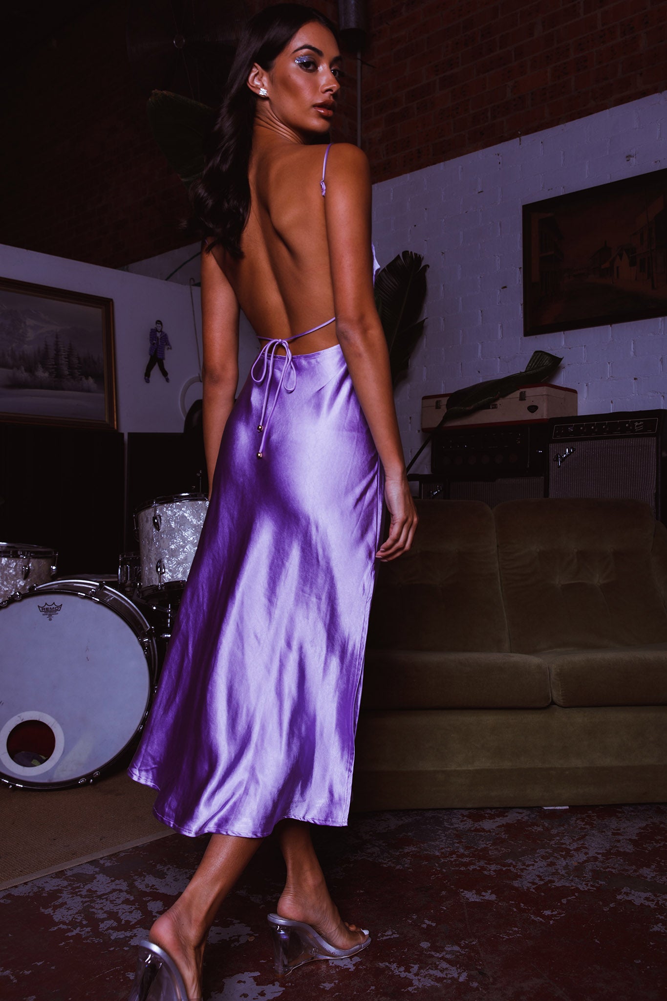 Dolce Life Low Back Midi Dress Lilac by Selfie Leslie