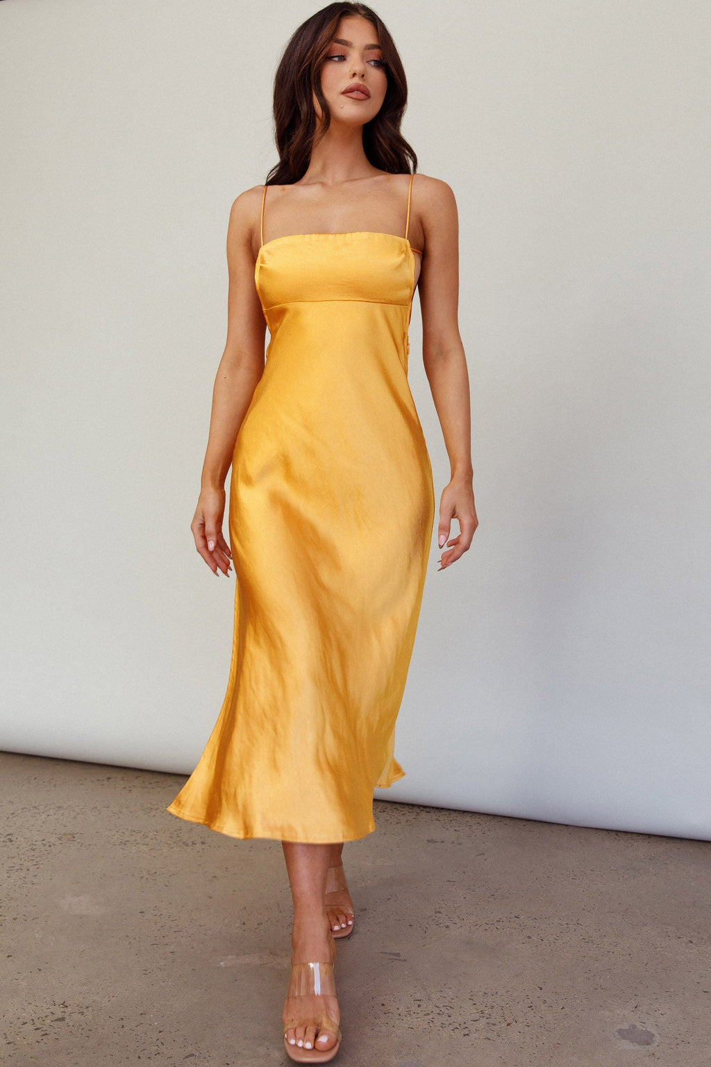 Dolce Life Low Back Midi Dress Orange by Selfie Leslie