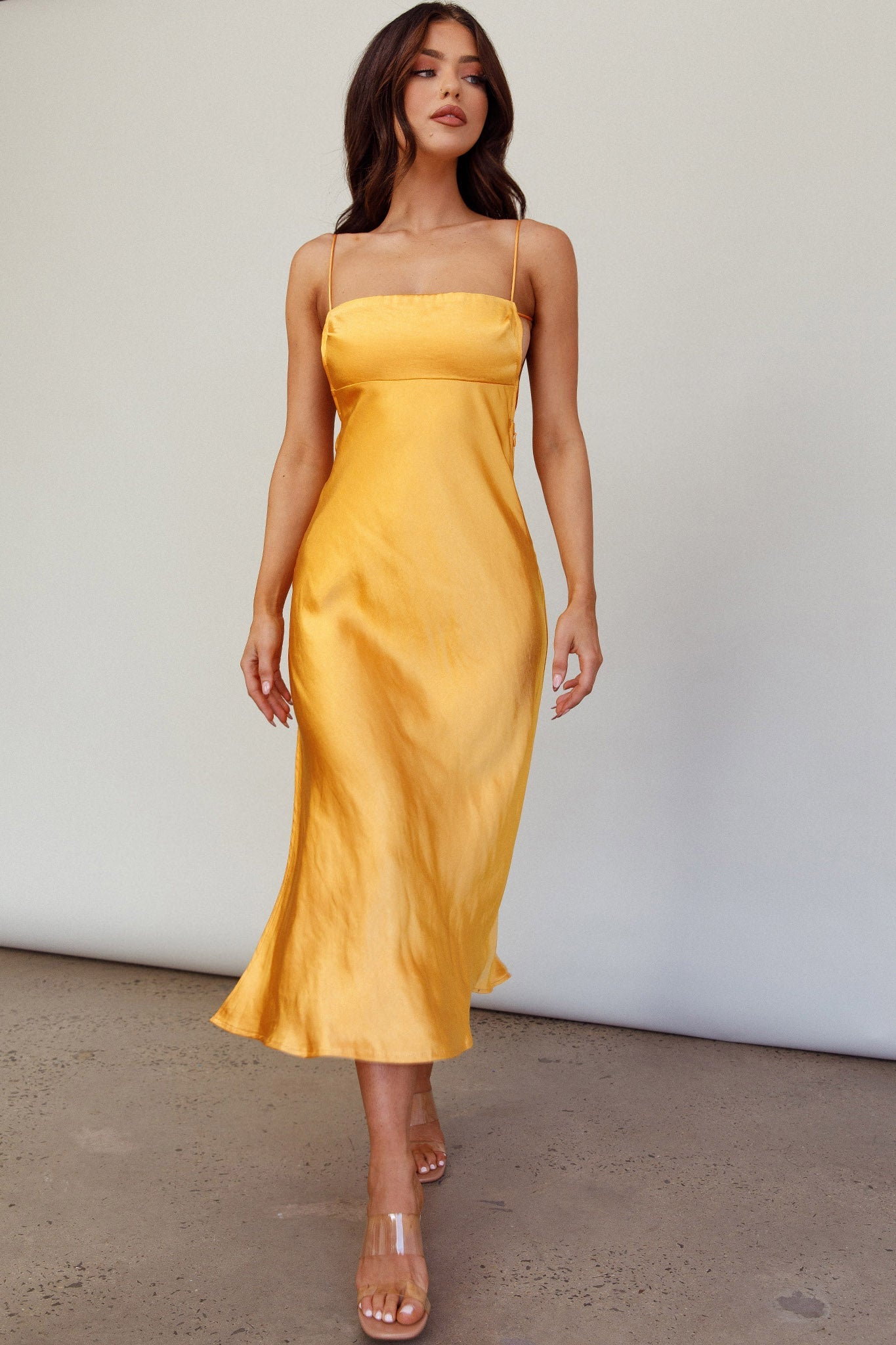 Dolce Life Low Back Midi Dress Orange by Selfie Leslie