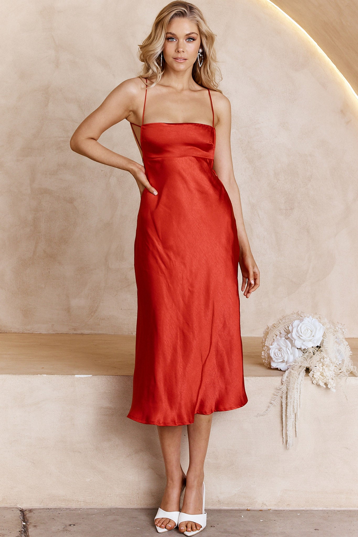Dolce Life Low Back Midi Dress Red by Selfie Leslie Australia