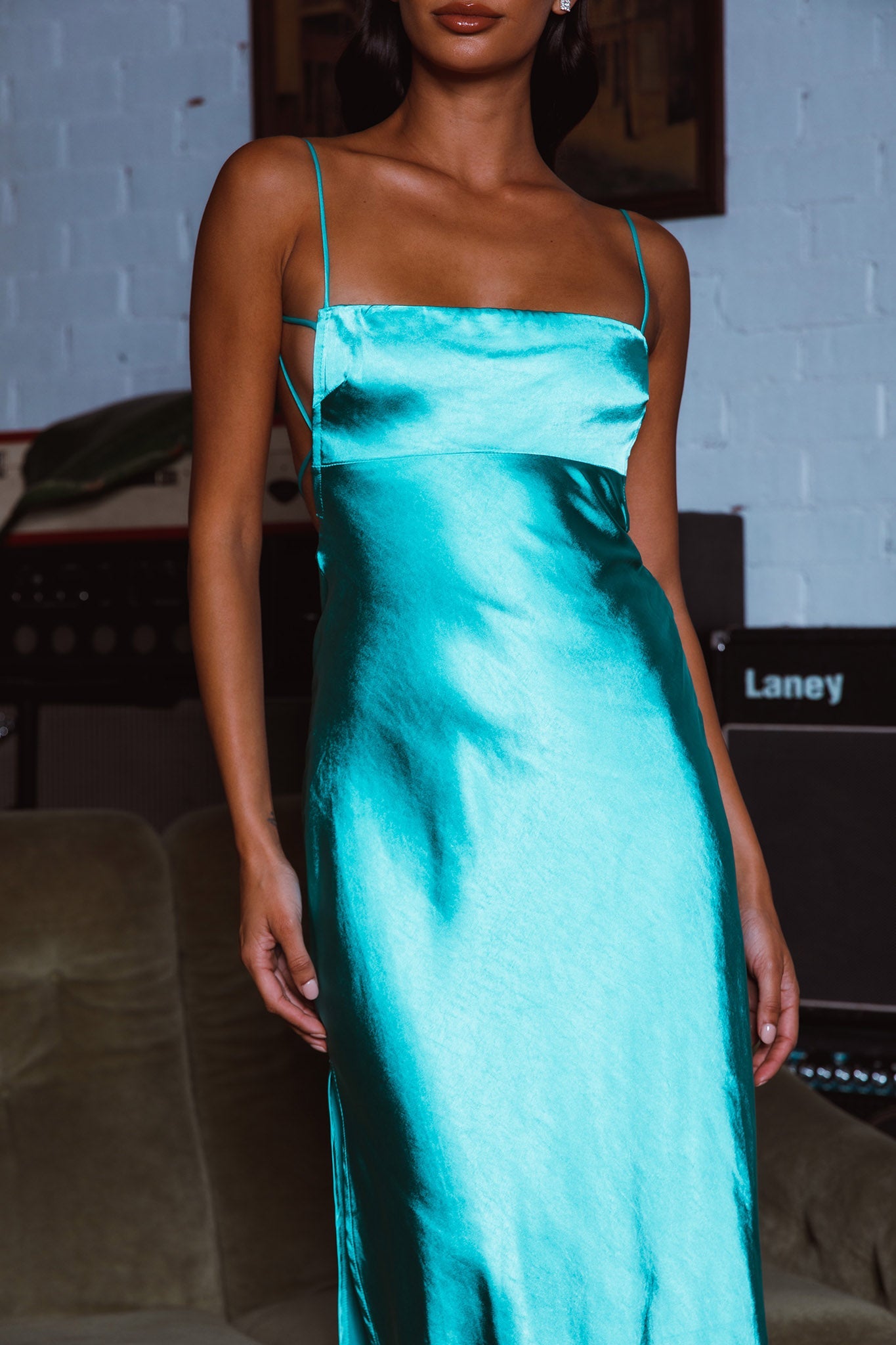 Dolce Life Low Back Midi Dress Teal by Selfie Leslie