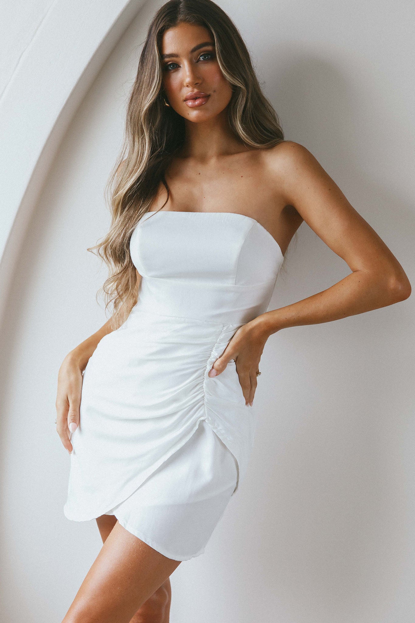 Siobhan Strapless Mini Dress Forest White by Selfie Leslie
