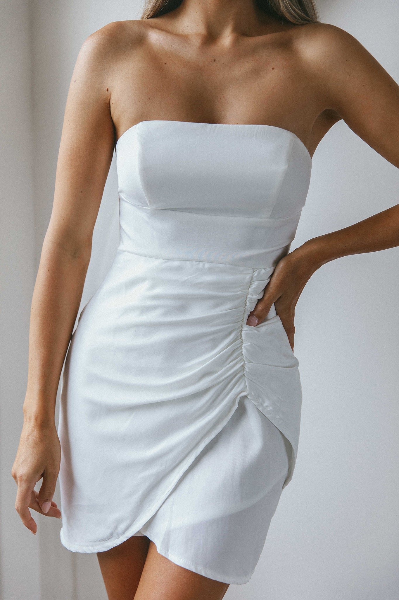 Siobhan Strapless Mini Dress Forest White by Selfie Leslie