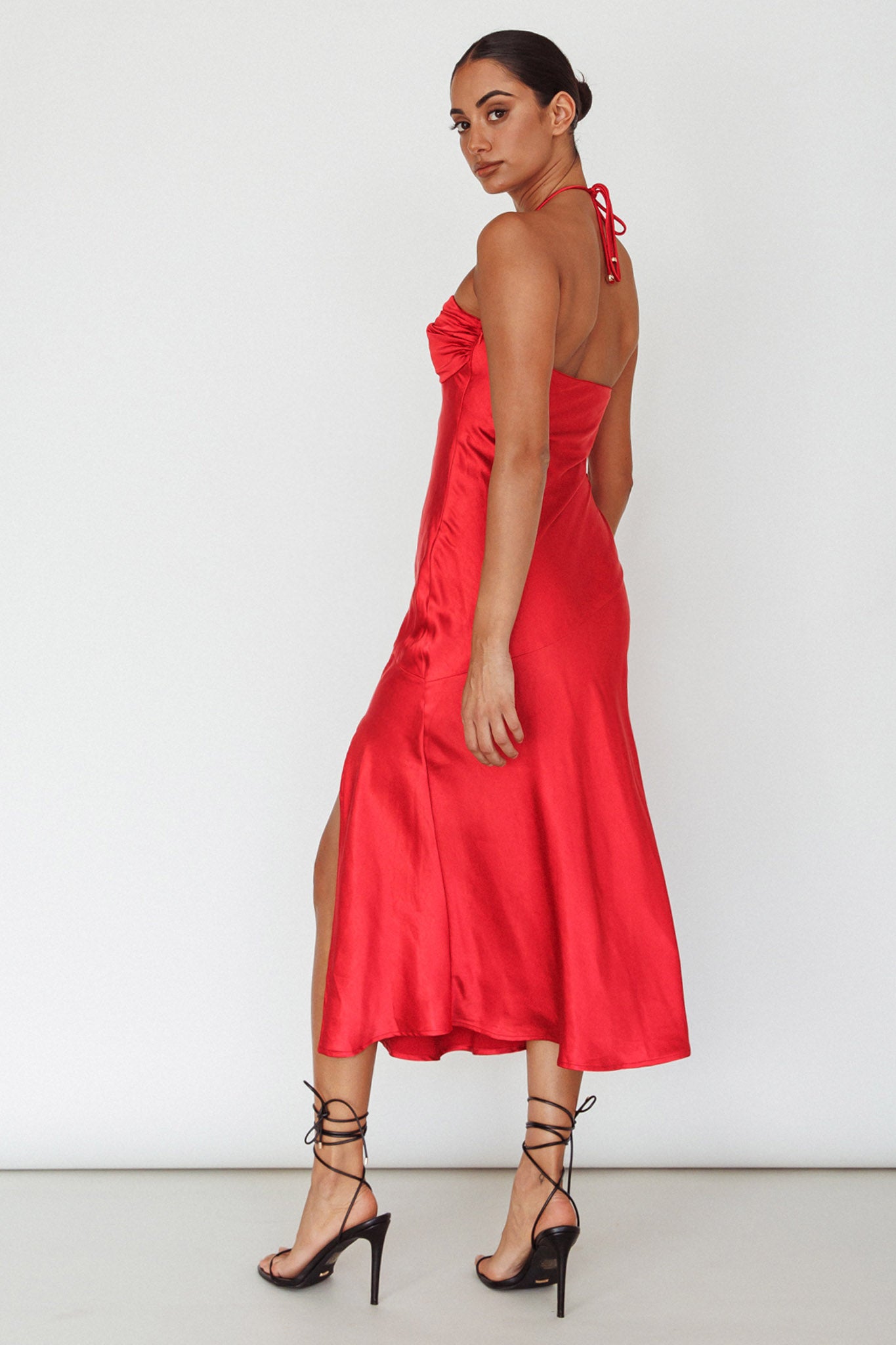 Kindred Spirit Strapless Gathered Bust Midi Dress Red by Selfie Leslie Australia