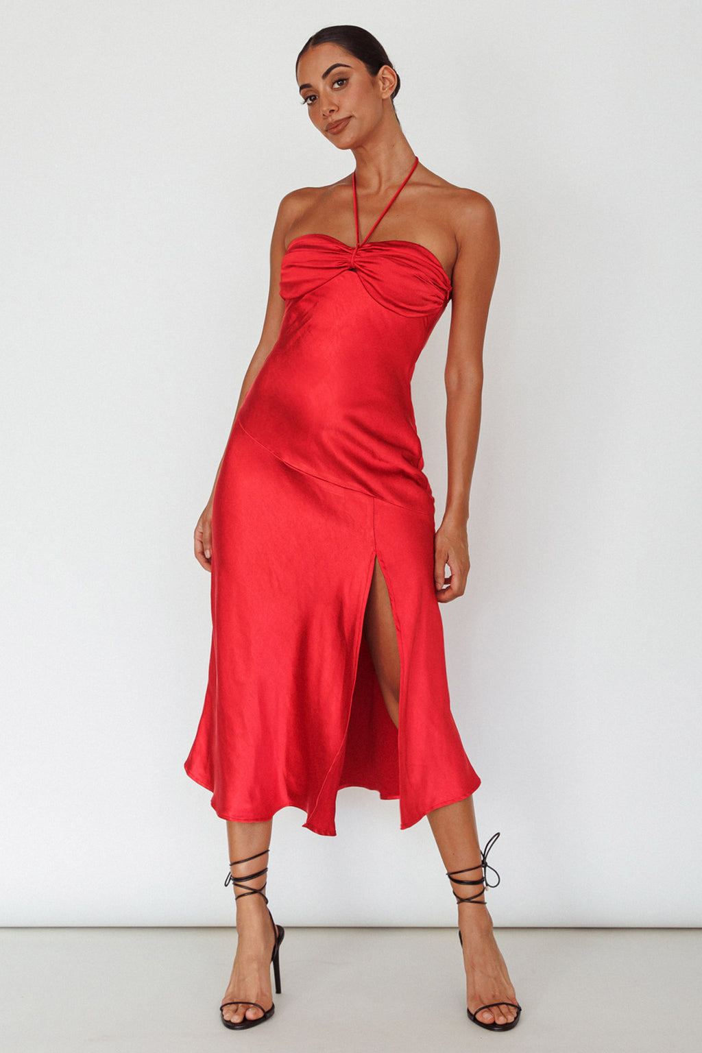 Kindred Spirit Strapless Gathered Bust Midi Dress Red by Selfie Leslie Australia
