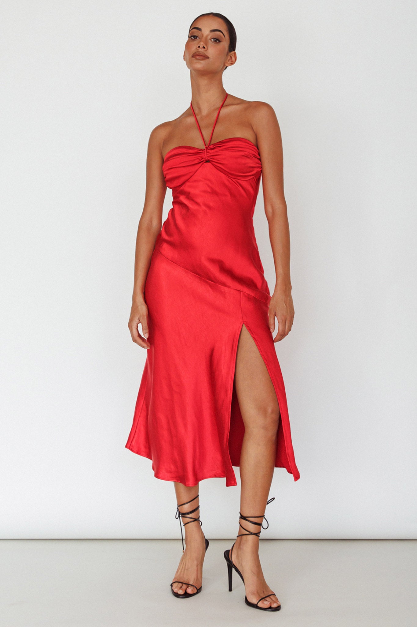 Kindred Spirit Strapless Gathered Bust Midi Dress Red by Selfie Leslie Australia